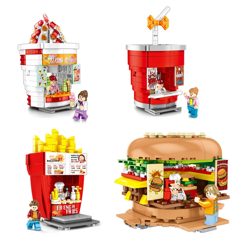 

Scenes Mini Street view Building Blocks Shop Model Micro Store hamburger Educational Bricks toys Fun Children Gifts legoINGLY
