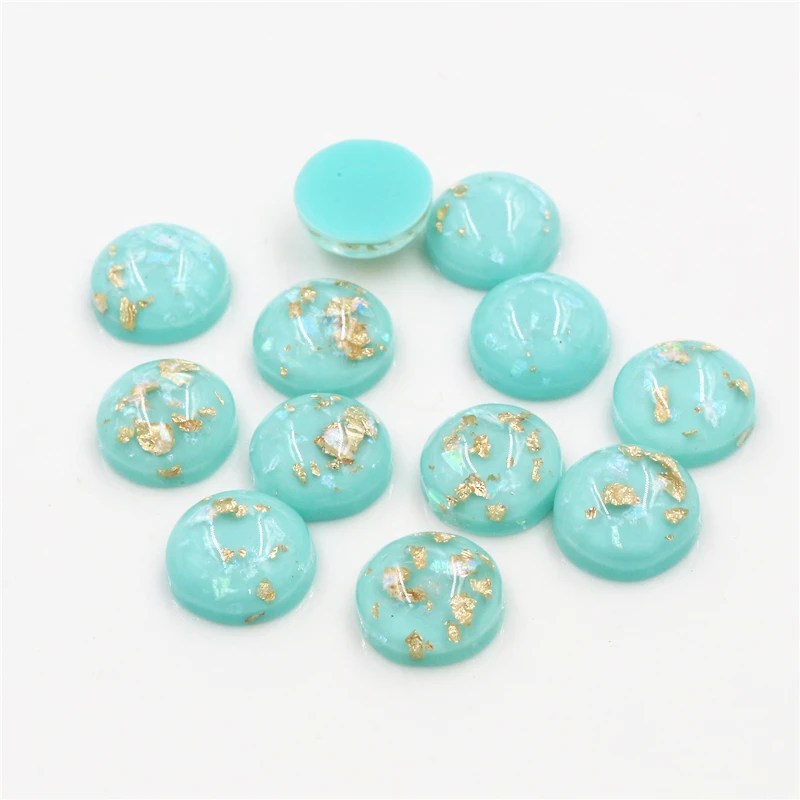 

New Fashion 40pcs 8mm 10mm 12mm Light Apple Blue Colors Built-in metal foil Flat back Resin Cabochons Cameo