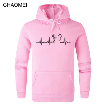 

2019 Autumn Winter Fleece Hoodies Men/Women Cat Heartbeat Print Sweatshirts Cats Hoody Pullove Homme Hoodie C52