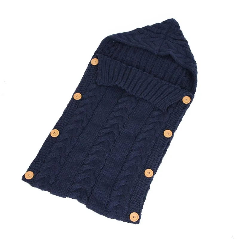 Спальный мешок для прогулочной детской коляски вязанная крючком Детская пеленка для завёртывания для пеленания конверт для ребенка реквизит для фотосъемки одеяла - Цвет: Navy Blue