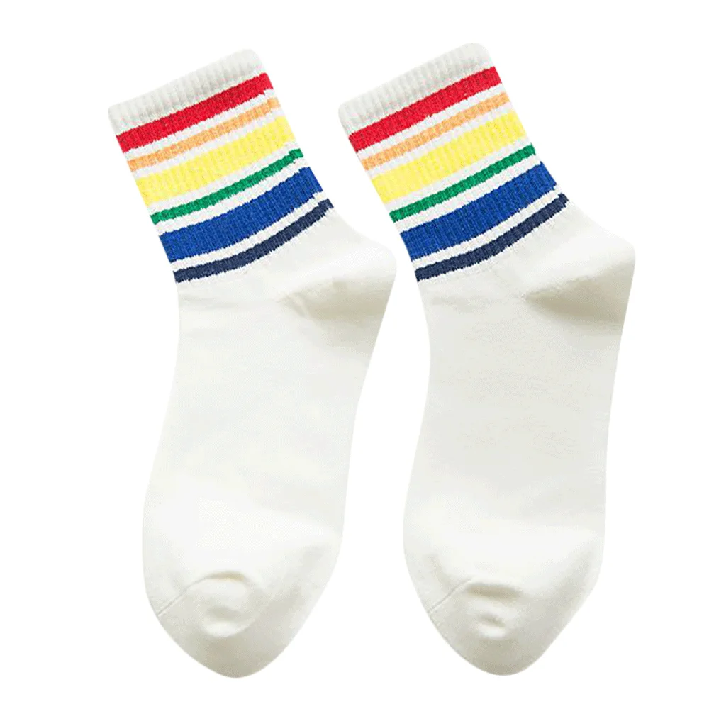 

5PCS Women Socks Autumn Winter Rainbow Striped Tube Socks Korean Japanese Female Socks Streetwear Cotton Ankle Socks Black White