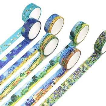 

50pcs/lot G1101 15mmx5m Classical Vangogh Oil Painting Decoration Washi Paper Tape Cartoon Self-adhesive Creative Sticker