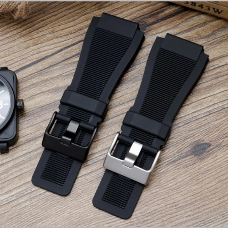 

Shengmeirui silicone rubber strap for Bell Ross men's watch BR01 strap accessories 34*24mm convex black sports strap