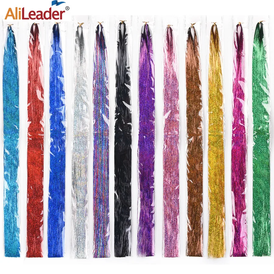 Alileader,, блестящие накладные волосы, цветные, модные, мишура, волосы, 600 корней/шт, яркие, для наращивания волос для девочек и женщин