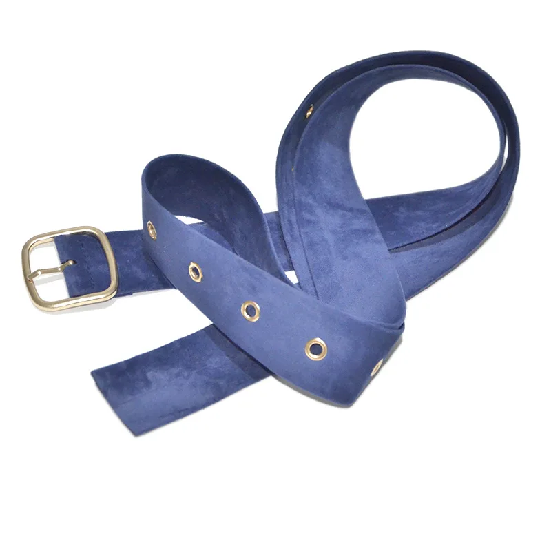 Deepeel/1 шт., 3,5*80-130 см, Harajuku, зима, новинка, бархат, хлопок, широкий пояс, сплав, пряжка, для девушек, замша, Джокер, пальто, широкие пояса, украшение - Цвет: 3.5cm-Blue