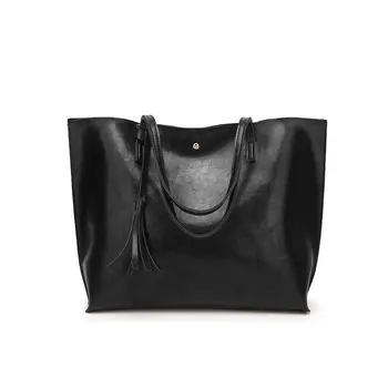 

Women Shoulder Bag Solid Color PU Casual Style Tassel Pedant Ladies Handbag Work