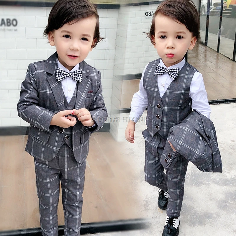 Children Formal Tuxedo Blazer Vest pants 3Pcs Set Flower Boys Wedding Suit Kids Performance Host Dance Party Dress Costume boys suit set