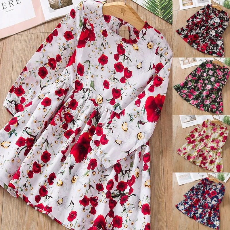 

Girl Dress Cute Children's Cloth Sleeveless Flower Print Cotton and Linen Floral Dress Baby Girl Spring Summer Dresses for Girls