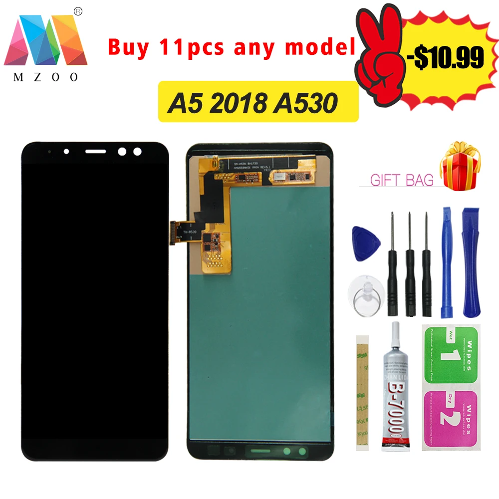 

100% Test High Quality Can Adjust LCD For SAMSUNG Galaxy A8 2018 Display A530 LCD display touch screen digitizer Assembly