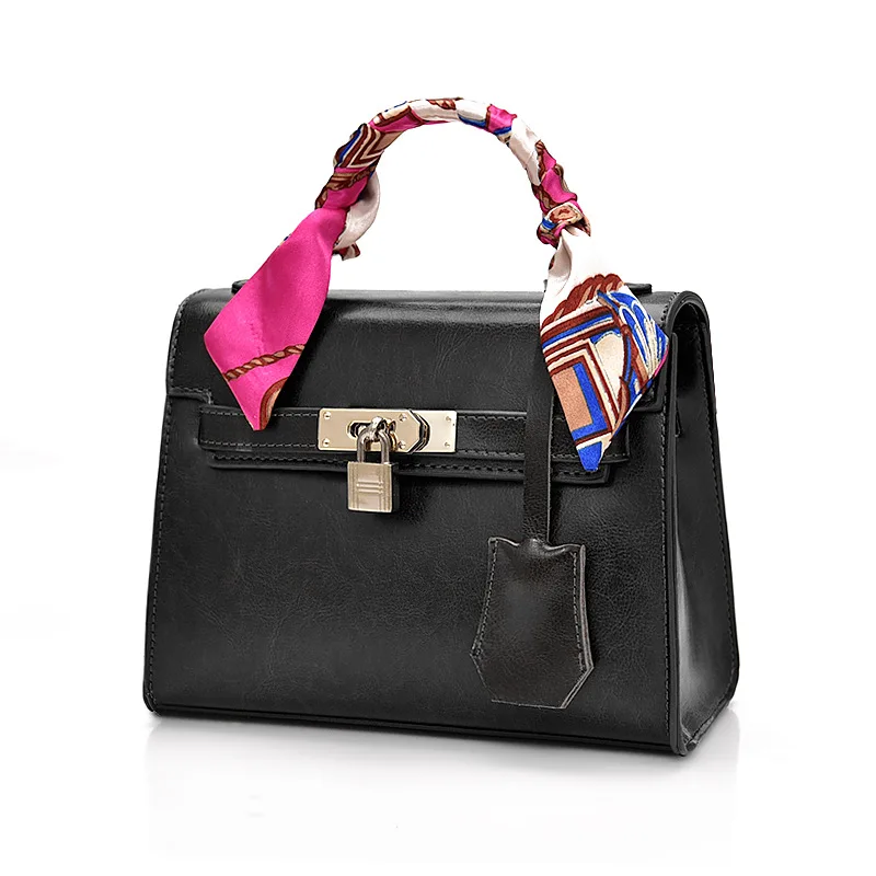 

Bag with silk scarf Women 2019 pu leather portable lock big messenger bag Ladies crossbody shoulder bag Female handbag