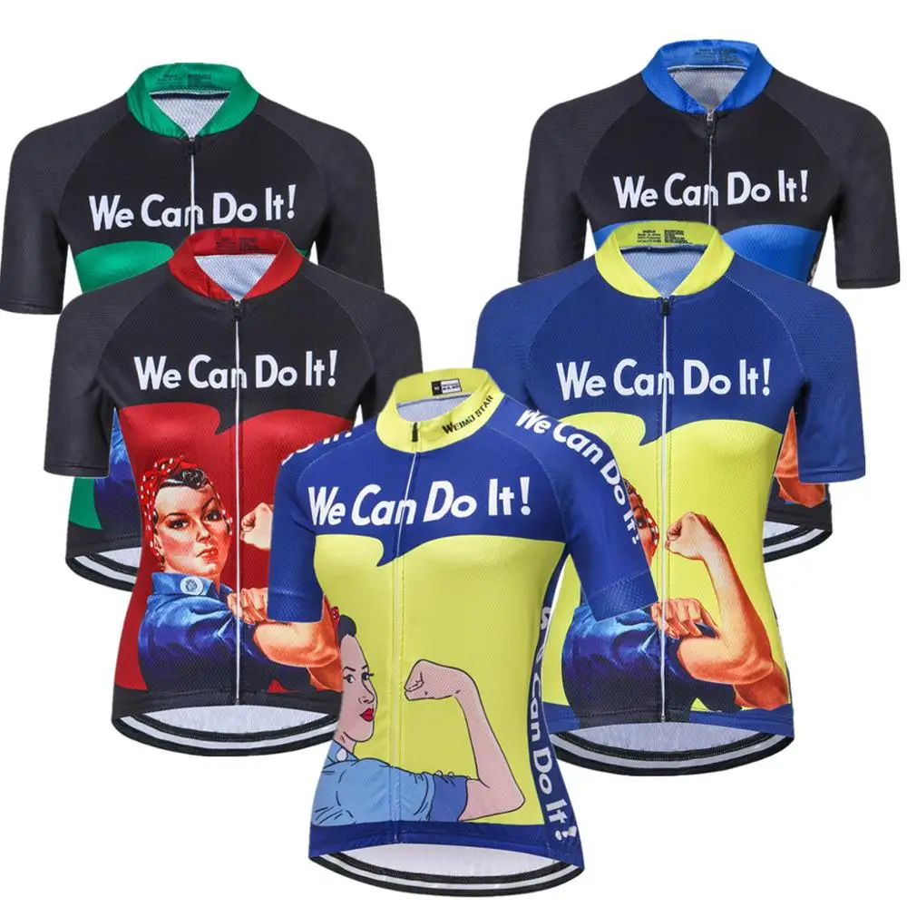 

Women's Cycling Jerseys "WE CAN DO IT" Bike Team mtb Shirts Short Sleeve Bicycle Clothes Breathable Quick Dry S-3XL