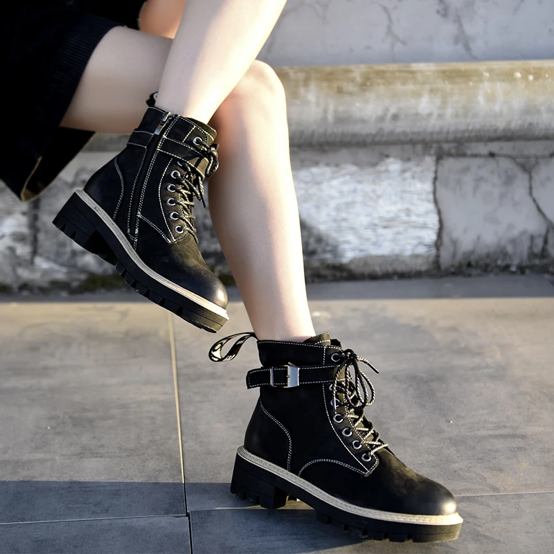 

Artmu Original Retro Martin Boots British Style Genuine Leather Buckles Women Boots Handmade Thick Sole Ankle Boots 2019 New