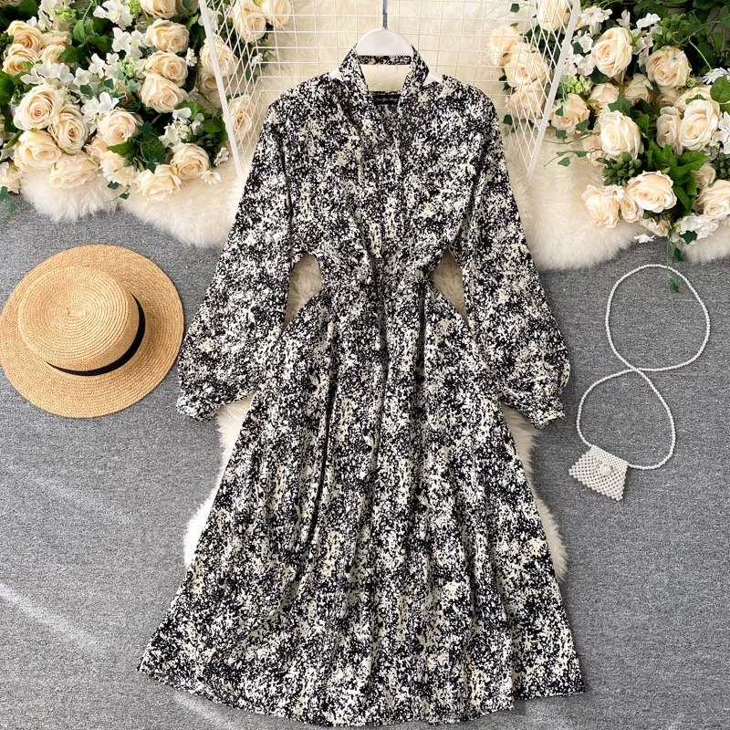 

Autumn winter Fashion Print Bandage Chiffon Party Long Dress Women Elegant Beach Boho Holiday Vintage Dresses Christmas Robe