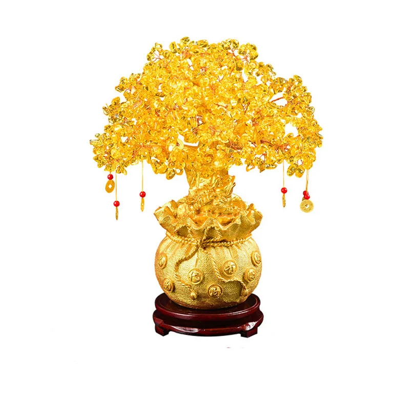 Ornament Crafts Resin Ornaments Resin Crafts Crystal Stone Ornament 19/24cm Lucky Tree Wealth Yellow Crystal Tree Natural Money Ornaments Bonsai Style Wealth Luck Feng Shui Ornaments Craft