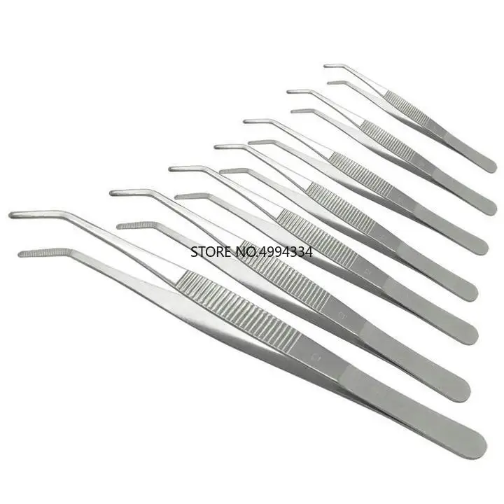 

10pcs/lot Thicken Stainless Steel 16cm medical Curved Tweezers, Elbow head Surgical Tweezer Clamp for Lab teaching