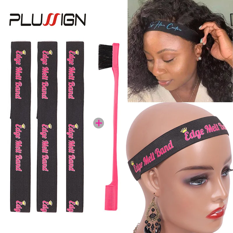 3pcs Edge Melt Band For Lace Wigs Sticker Elastic Band With Logo For Laying Lace Edge Slayer Hair Band 3pcs With 1pcs Edge Brush