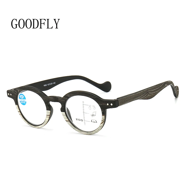 Wood Grain Progressive Multifocal Reading Glasses Men Women Anti Blue Light Glasses Retro Vintage Presbyopic Round Glasses 2024 5