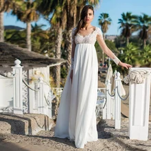 

Chiffon Empire Wedding Dress For Woman Beach Civil Simple Bridal Gown With Sleeves Plus Size Свадебное платье 2021 A Line
