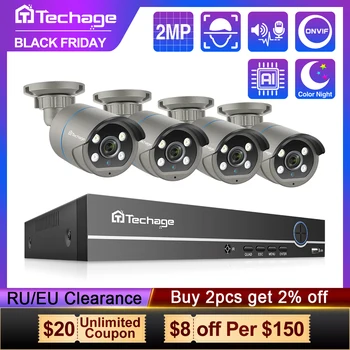

Techage 8CH HD 1080P POE Security Camera NVR Kit CCTV AI Face Detection IP Camera 2MP Two Way Audio Video Recorder RU Clearance