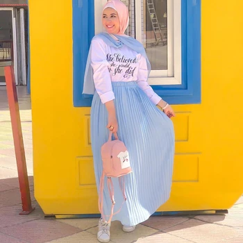

Siskakia Maxi Skirt Chiffon Solid Stretch Empire Pleated Skirts Long Ankle Length Muslim Women Clothing Red White Blue Green