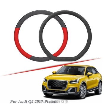 

Car Steering Wheel Cover Black Red Drilled Suede Breathable Leather Universal Fit for AUDI Q2 2017-Present