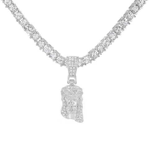 Christ Piece Head Face Pendant For Men Iced Out Shining Crystal Charm Necklace With Chain Hip Hop Jewelry
