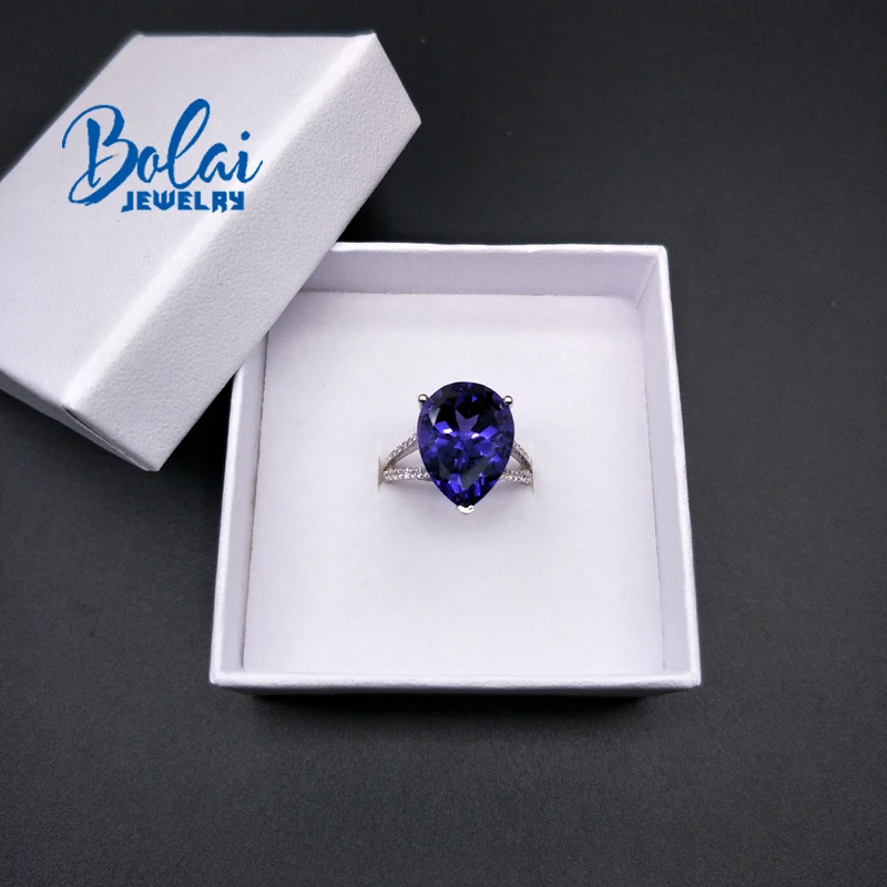 Bolaijewelry, серебро 925 пробы с нано-Драгоценный Камень Груша 12*16 мм голубое танзанитное кольцо для женщин классический дизайн ювелирных изделий