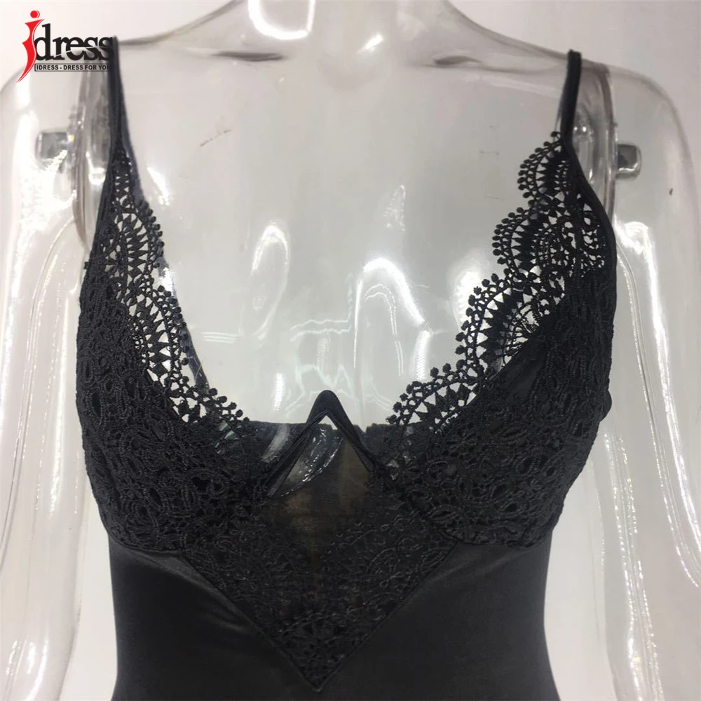 IDress 2020 New Sexy Satin Bodysuit Top Lace Flower Embroidery Body Top Women Skinny V Neck Steel Ring Bodysuit Summer Overalls (23)