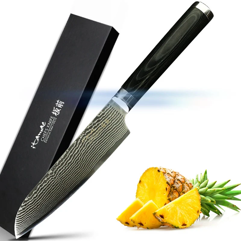 

Kitchen Santoku Knife Sushi Chef 5 inch Damascus Blade Knife 67 Layer VG10 Japanese Stainless Steel Knives Pakka Wood Handle