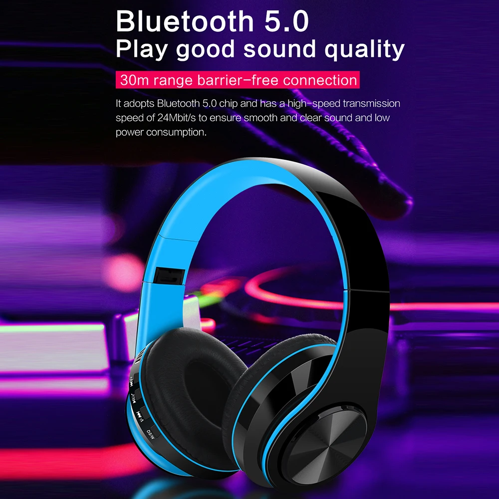 FG-69 Bluetooth 5,0 наушники Беспроводная гарнитура Поддержка TF карты FM тяжелый бас Складная портативная Регулируемая гарнитура с микрофоном