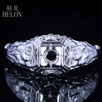 

HELON 3-3.5mm Round Solid 10k White Gold Women Vintage Fine Jewelry Semi Mount Engagement Wedding Ring Setting For Women Gift