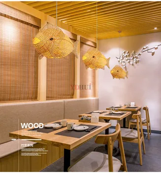 

Natural Bamboo Wicker Rattan Fish Pendant Light Fixture Art Deco Style Suspension Ceiling Lamp Designer for Dining Table Room AC