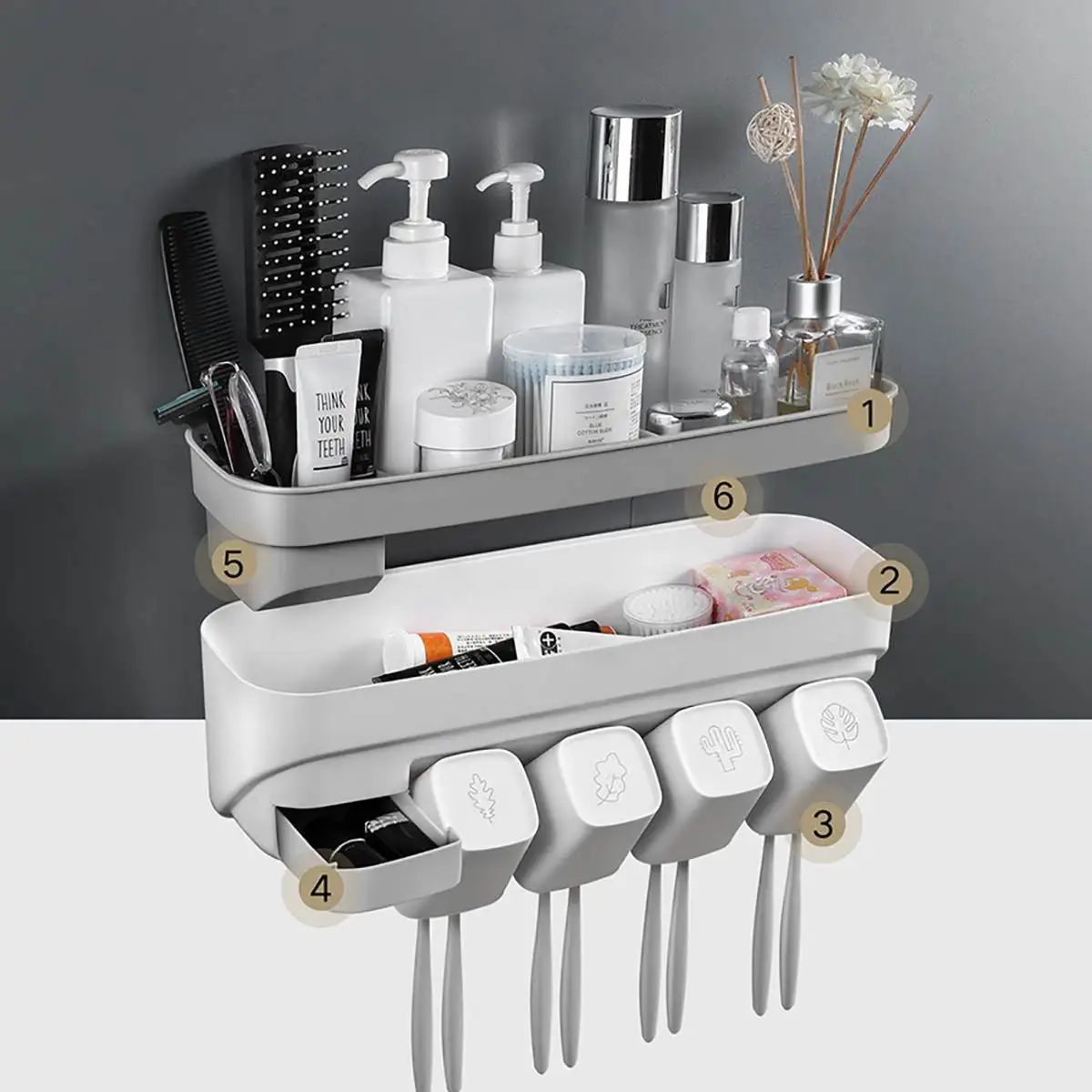 Toothbrush Toothbrush Holder Toothpaste Shaver Shelf Storage Rack Bathroom Washroom Accessories Set Wall Squeezer Family Set