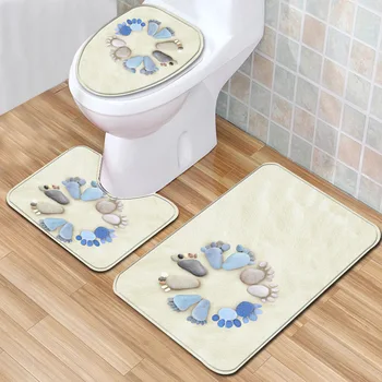 

Feet Print 3pcs Bath Mat Set Anti Slip Bathroom Carpet 3D Toillete Seat Cover for Home Decor Doormat Rugs Bathmate