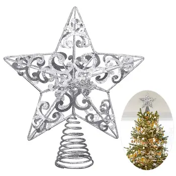 

UNOMOR Christmas Tree Star Treetop Decoration Shimmery Xmas Tree Topper With Silver Glitter Powder Party Decorations