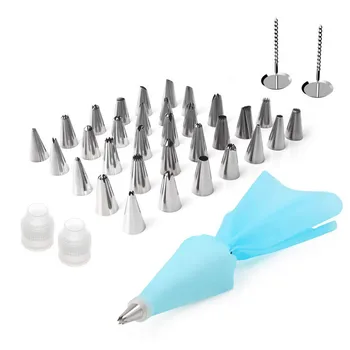 

32pcs Piping Tips with 1 Silicone Pastry Bag 2 Reusable Coupler 2 Flower Nail Stainless Steel Cake Decorating Tips Set