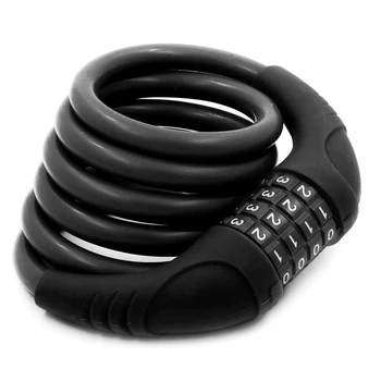

G503 Silicone Black Covered Bike Cable Lock Self-Coiling 4.43FT10MM UV Resistance Anti Scratch Resettable 4-Digit Combination