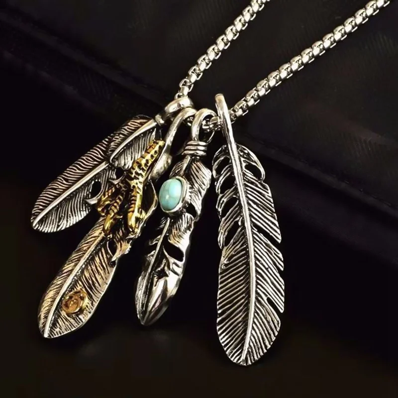 Vintage Punk Long Necklace Men Eagle Claw Feather Pendant Necklaces Male Colar Leaf Hiphop Boho Jewelry Beach Collier Boyfriends | Украшения
