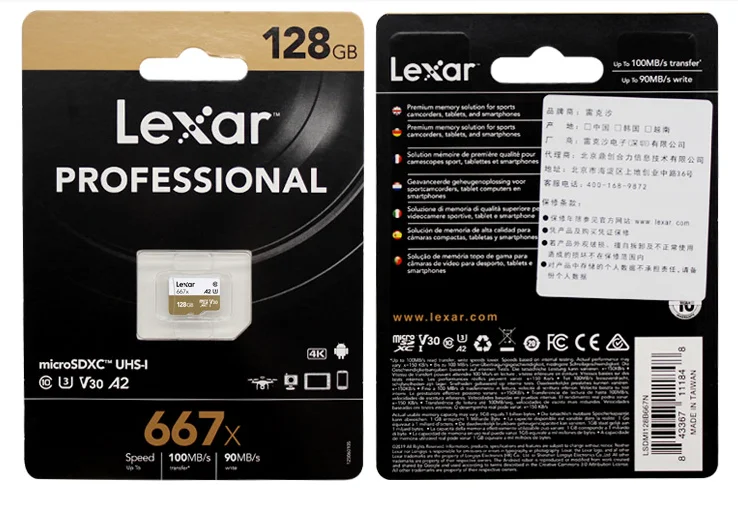 Lexar 667x100% высокоскоростной Micro sd-карта SDXC UHS-I 128 ГБ 256 ГБ A2 U3 V30 класс 10 карта для 1080p Full-HD 3D 4K видео