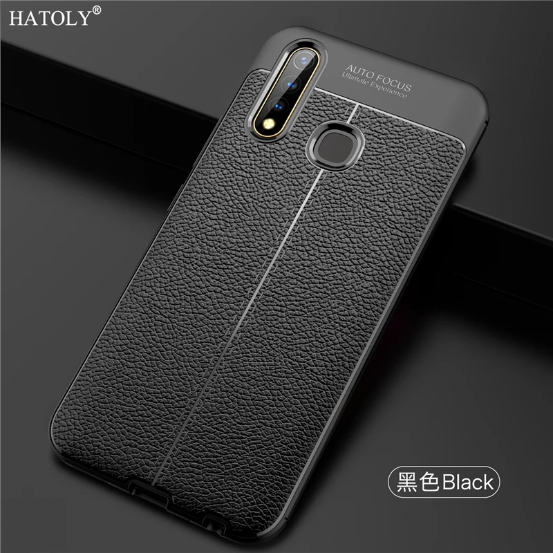 Black Для чехла Vivo Y19 чехол мягкий силиконовый кожаный ТПУ противоударный бампер задняя крышка для Vivo Y19 чехол для телефона для Vivo Y19 чехол 6,53" - Цвет: Black