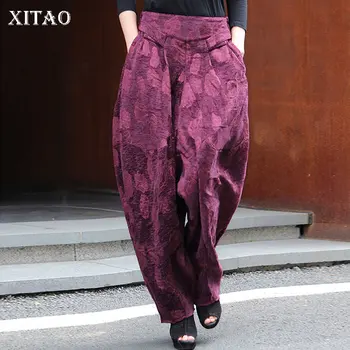 

XITAO Elastic Waist Pants Fashion New Women Pleated Pocket 2020 Winter Small Fresh Casual Style Solid Color Harem Pants ZY1360