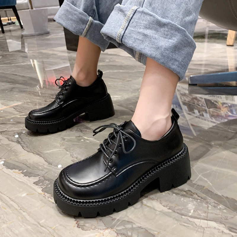 Women British Style Shoe Thick Bottom Women's Mary Jane Shoes Lace Up  Casual Classic Non Slip Female Pu Leather Single Spring|Women's Flats| -  AliExpress