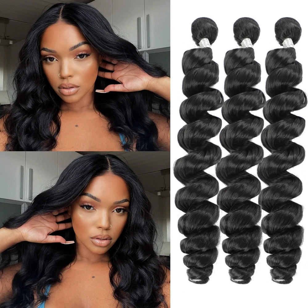 Long Synthetic Loose Wave Hair Weave Bundles Natural Color Synthetic Hair Extensions For Women 30 Inch Wefts