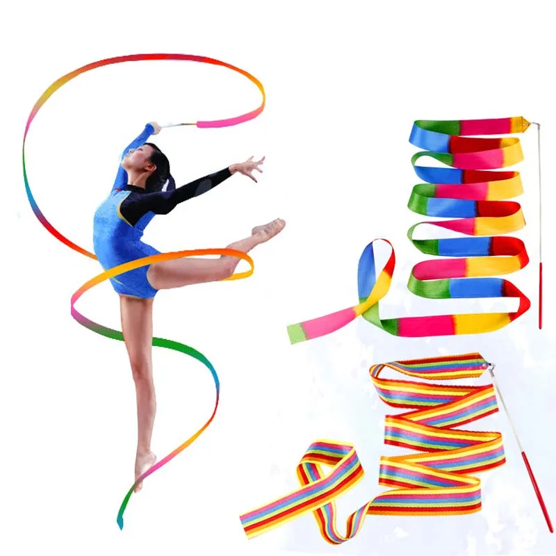 1 Piece 4m Dance Ribbon Rhythmic Art Gymnastic Streamer Twirling Rod Ba F2D8 