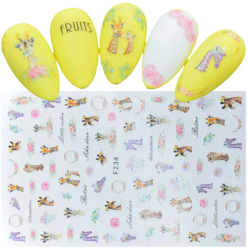 

1 sheet 3D Nail Art Adhesive Sticker Super Cute Alien Giraffe Fruit Dessert Pattern Decals for Nail Art Decoration Manicure