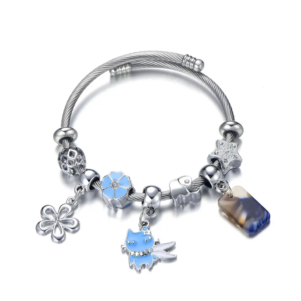 Титановый, серебряного цвета стальной браслет с Микки хрустальные бусины тонкие браслеты и браслет для женщин дети партии Ювелирные изделия Подарки