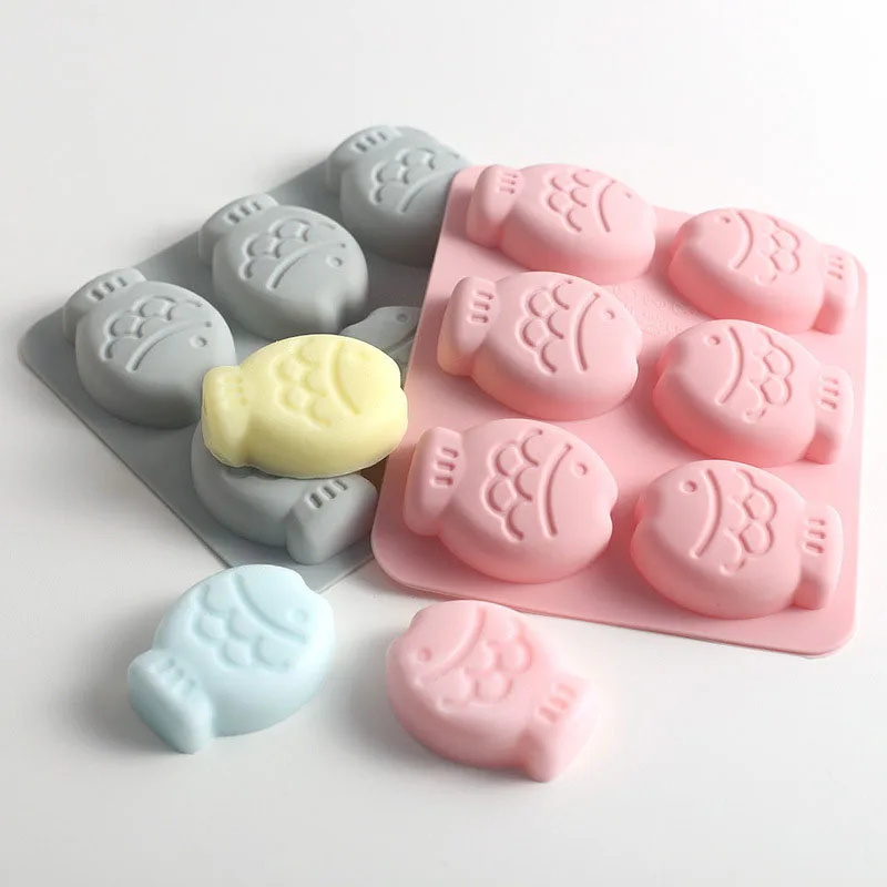 6 Hole Cartoon Fish Soap Mold Shape Bake Candy Chocolate Silicone Molds Cake Chocolate Making Cute Cartoon Fish Biscuit Molds
