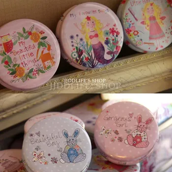 

10pcs/lot Round Tin Case Cartoon Wedding Candy Sweet Storage Box Jewelry Organizer Tea Canister 8.5x3.5cm