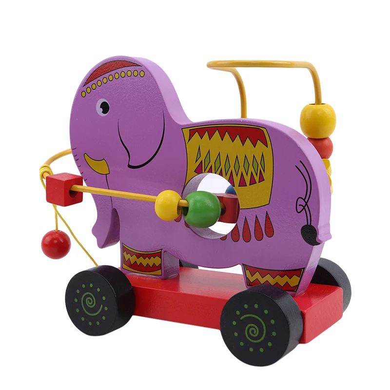 elephant Обучающая игрушка с прицепом-утенком, мини-игрушка с бусинами, обучающая игра, разноцветный деревянный пазл для детей, деревянная игрушка для младенцев - Цвет: elephant