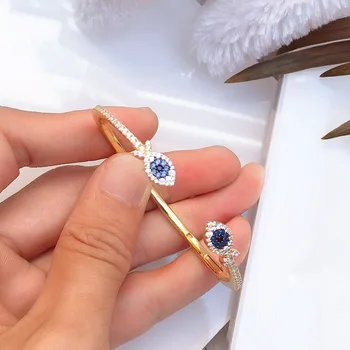 

Baoyocn June Yellow 925 Sterling Silver Eye Lucky Double Fish Open Cuff Bangle Micro Cubic Zirconia Bracelet Women Jewelry